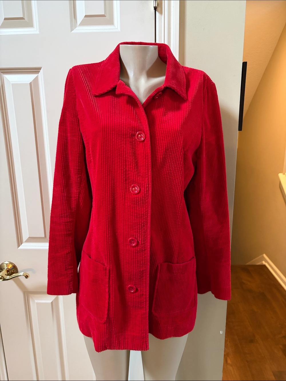 J. Jill Red Corduroy Button-Front Jacket, med